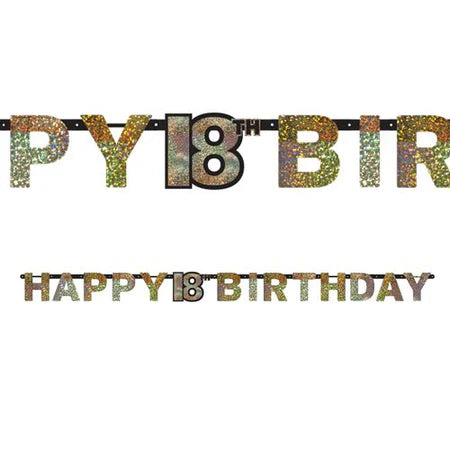Gold Celebration Happy 18th Birthday Prismatic Letter Banner