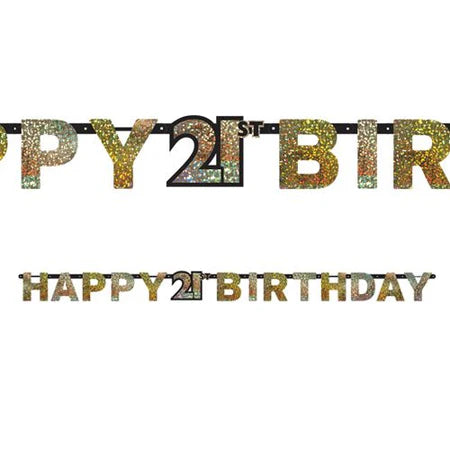 Gold Celebration Happy 21st Birthday Prismatic Letter Banner