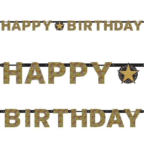 Gold Celebration Happy Birthday Prismatic Letter Banner - Eternity Party Express