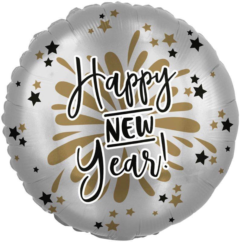 Happy New Year Silver 18 Inch Foil Balloon - Eternity Party Express