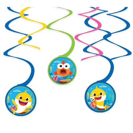 Baby Shark Hanging Swirl Paper Decorations 6 Pack - Eternity Party Express