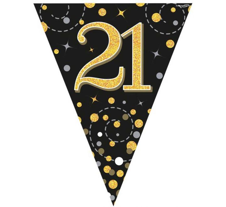 Happy 21st Birthday Gold And Black Bunting