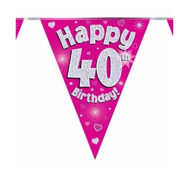 Happy 40th Birthday Pink And Silver Bunting