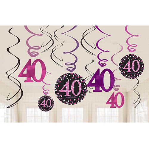 Happy 40th Birthday Pink Celebration Swirls Decoration