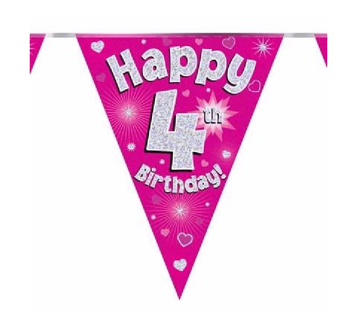 Happy 4th Birthday Pink And Silver Bunting
