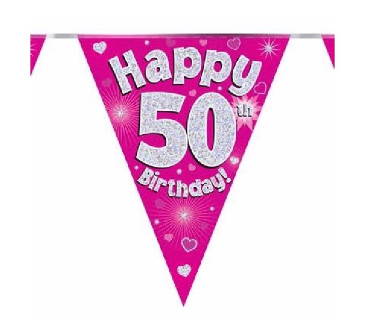 Happy 50th Birthday Pink And Silver Bunting