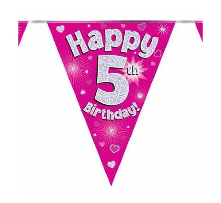 Happy 5th Birthday Pink And Silver Bunting