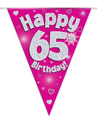 Happy 65th Birthday Pink And Silver Bunting