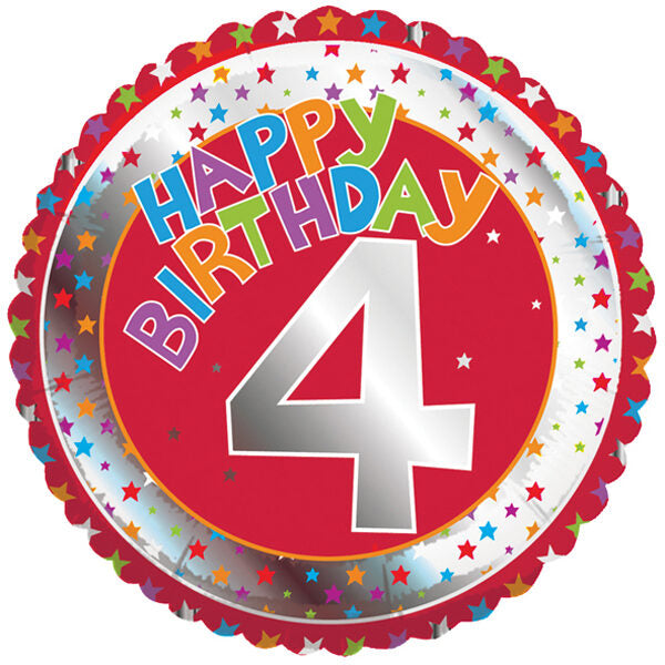 Happy Birthday Age 4 Foil Balloon