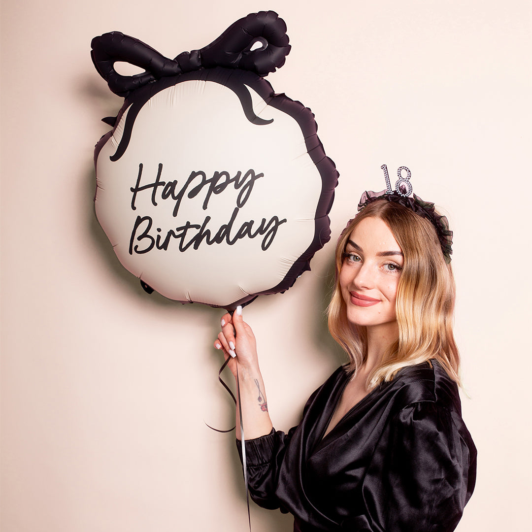 Happy Birthday Black Bow Foil Balloon