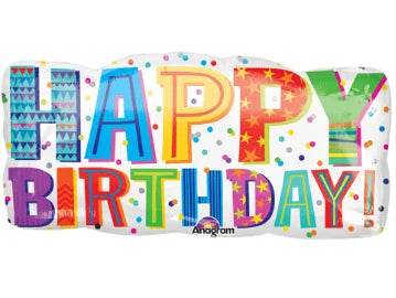Happy Birthday Patterned Shape Foil Balloon - Eternity Party Express