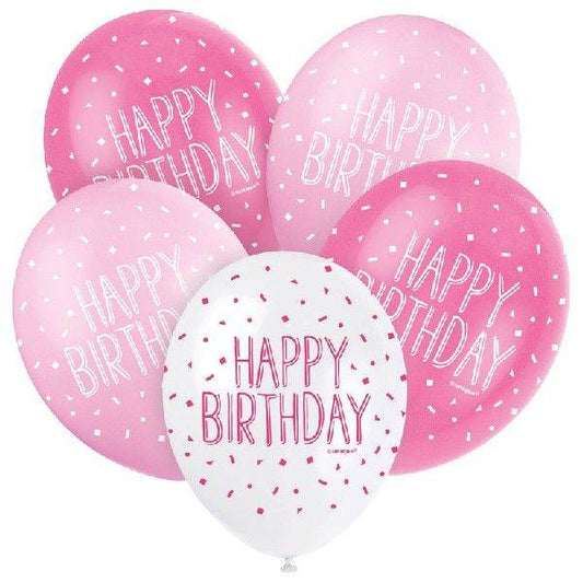 Happy Birthday Light Pink & Hot Pink & white Latex Balloons - Eternity Party Express