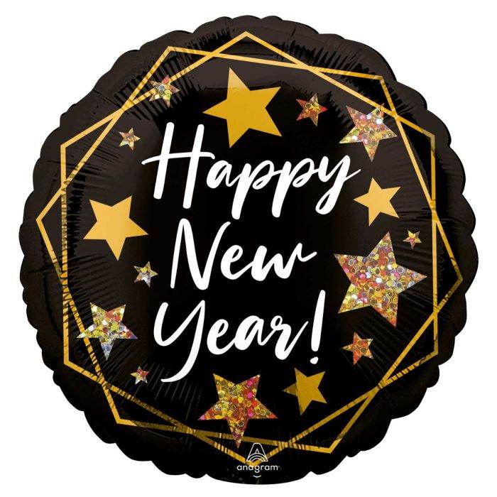 Happy New Year Gold Sparkle 18 Inch Foil Balloon - Eternity Party Express