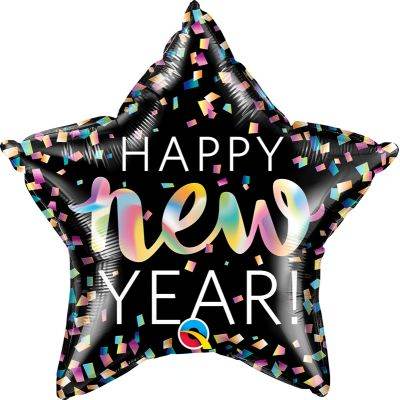 Happy New Year Neon Iridescent Star 18 Inch Foil Balloon - Eternity Party Express