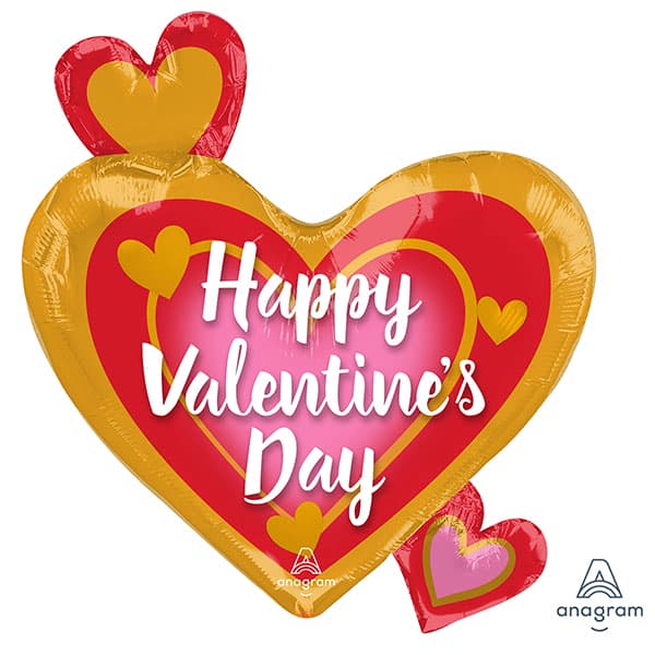 Happy Valentines Day Pink, Gold & Red Junior Shape Foil Balloon