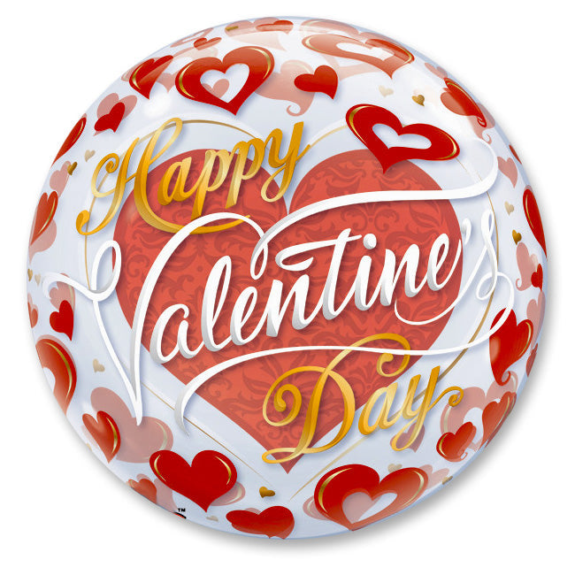Happy Valentines Day Red Hearts Bubble Balloon