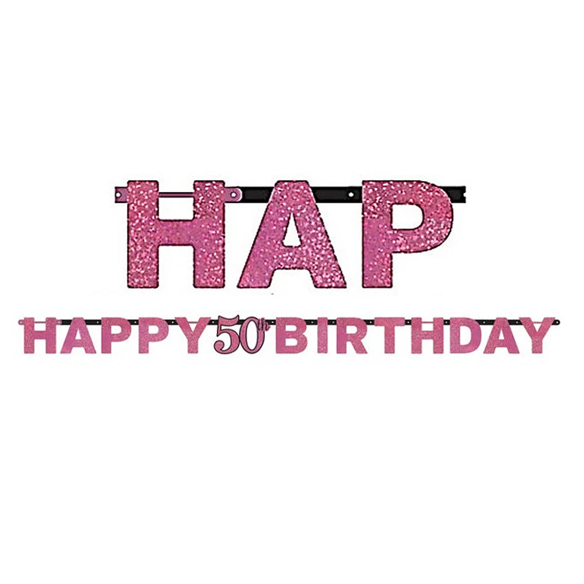 Pink Celebration Happy 50th Birthday Prismatic Letter Banner
