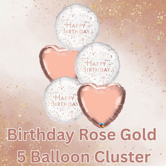 5 Balloon Cluster Happy Birthday Rose Gold - Eternity Party Express
