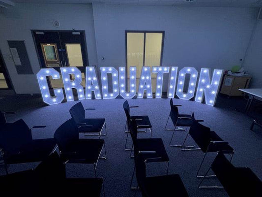 Light up 4 ft wooden letters to hire - Eternity Party Express