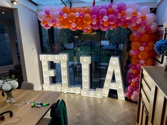 Light up 4 ft wooden letters to hire - Eternity Party Express