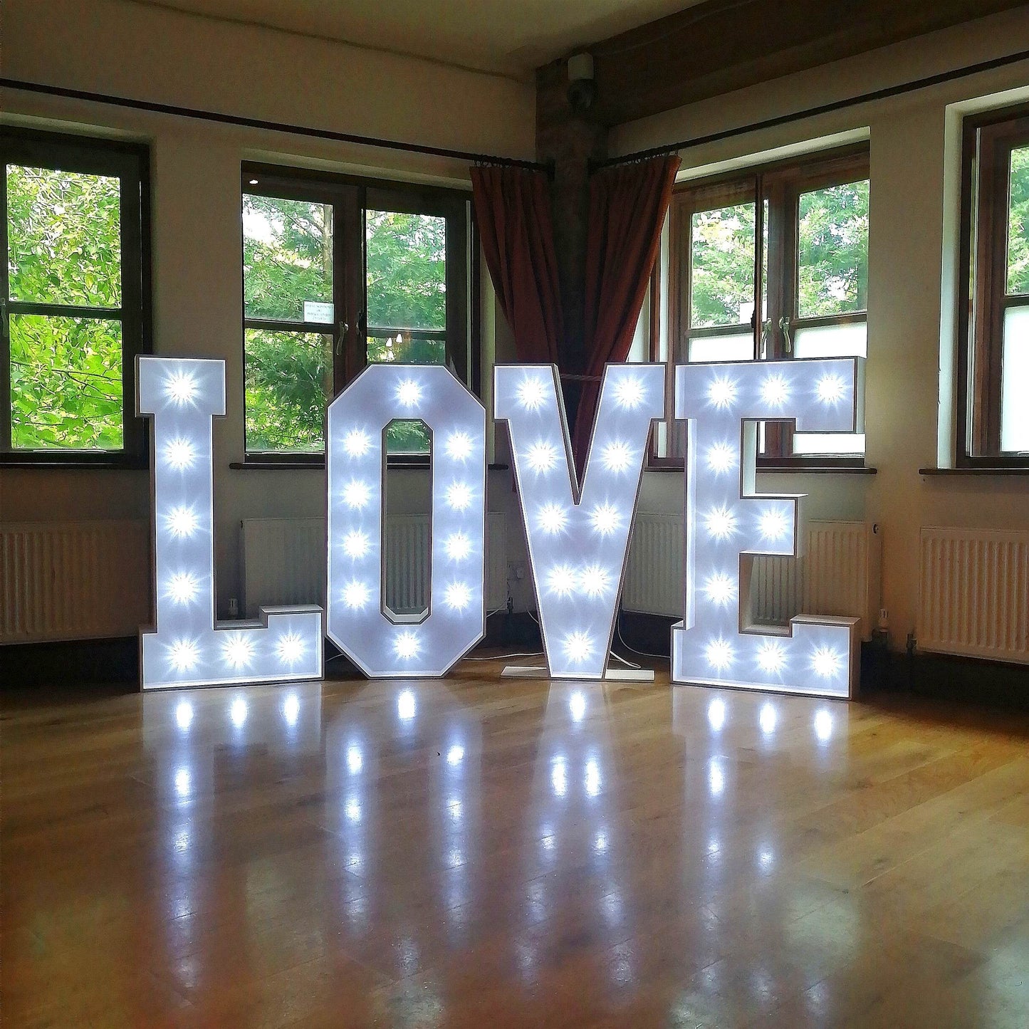 Light up 4 ft wooden letters to hire - Eternity Party Express
