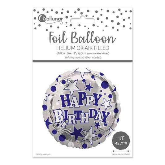 Blue And White Stars Happy Birthday Foil Balloon - Eternity Party Express