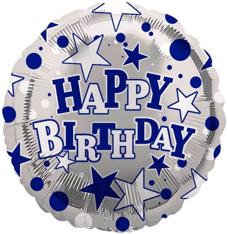 Blue And White Stars Happy Birthday Foil Balloon - Eternity Party Express