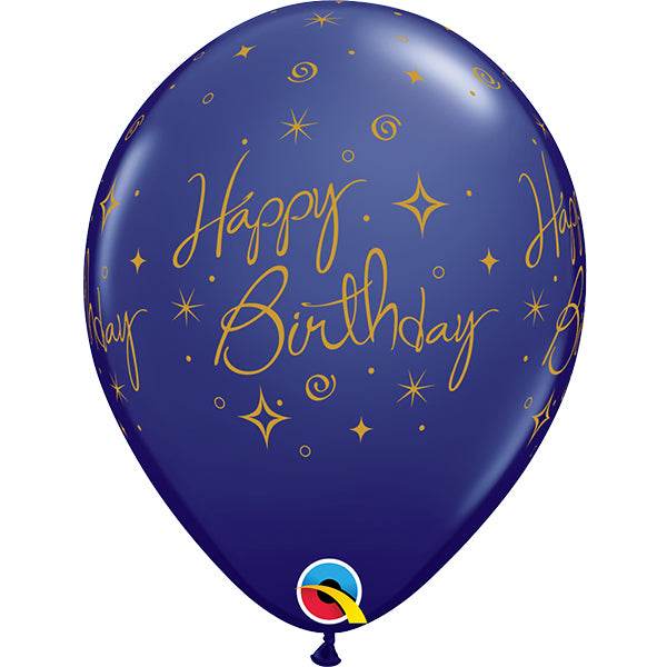 Navy Blue Birthday Elegant Sparkles & Swirls Latex Balloons 25pk - Eternity Party Express