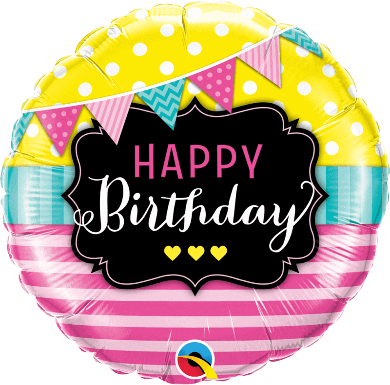 Pennants And Pink Stripes Birthday Foil Balloon - Eternity Party Express