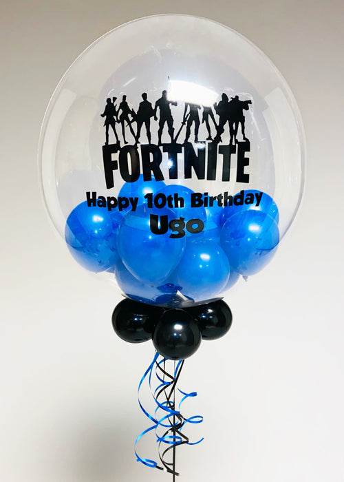 Personalised Blue Fortnite Mini Balloon Filled Bubble Balloon - Eternity Party Express