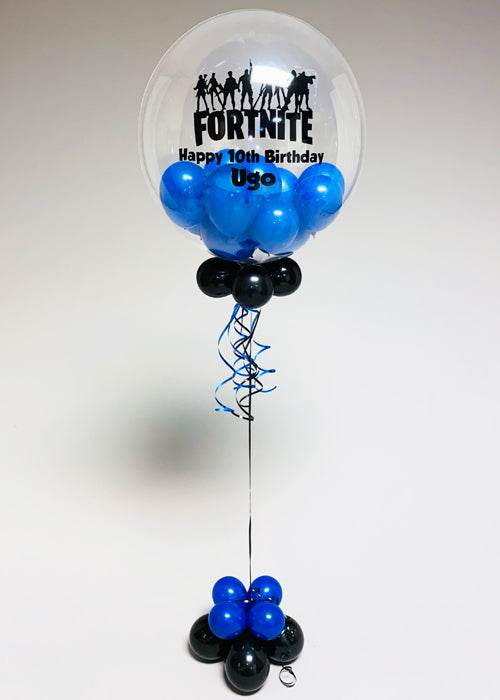 Personalised Blue Fortnite Mini Balloon Filled Bubble Balloon - Eternity Party Express