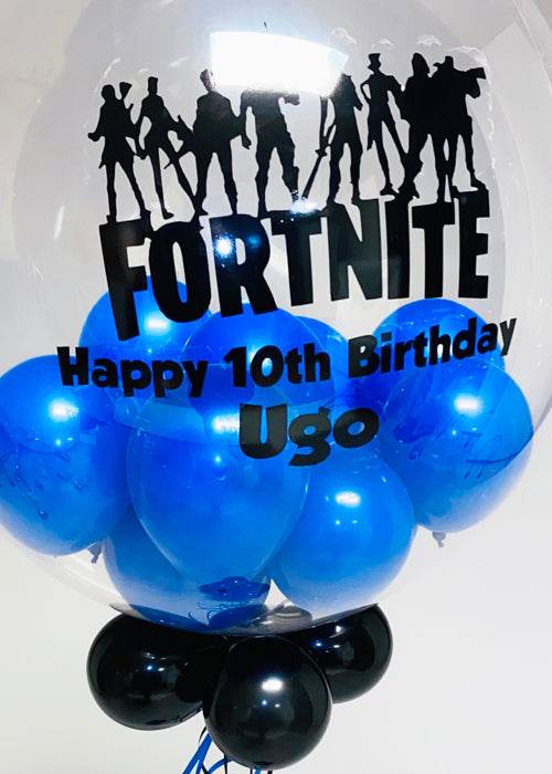 Personalised Blue Fortnite Mini Balloon Filled Bubble Balloon - Eternity Party Express