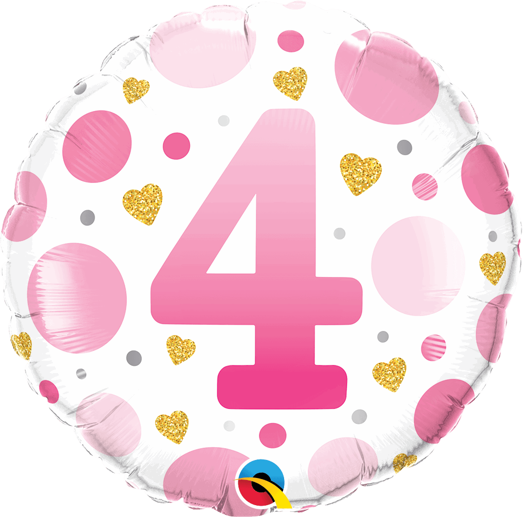 4th Birthday Pink Dots & Gold Hearts Foil Balloon - Eternity Party Express
