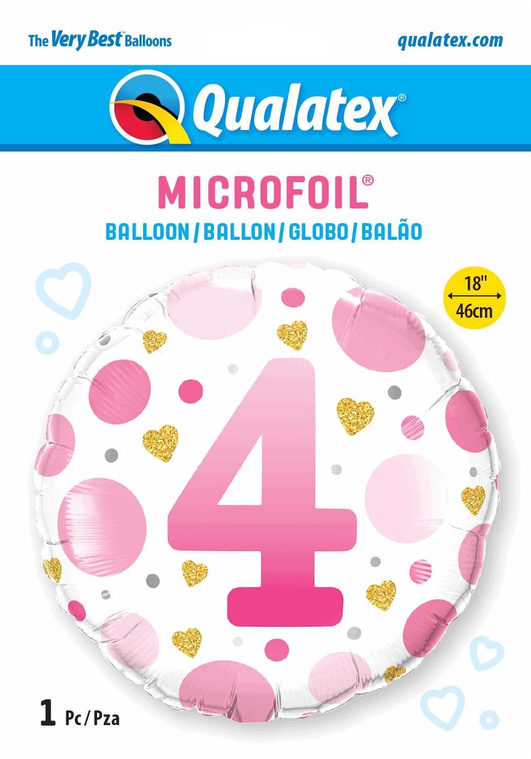 4th Birthday Pink Dots & Gold Hearts Foil Balloon - Eternity Party Express
