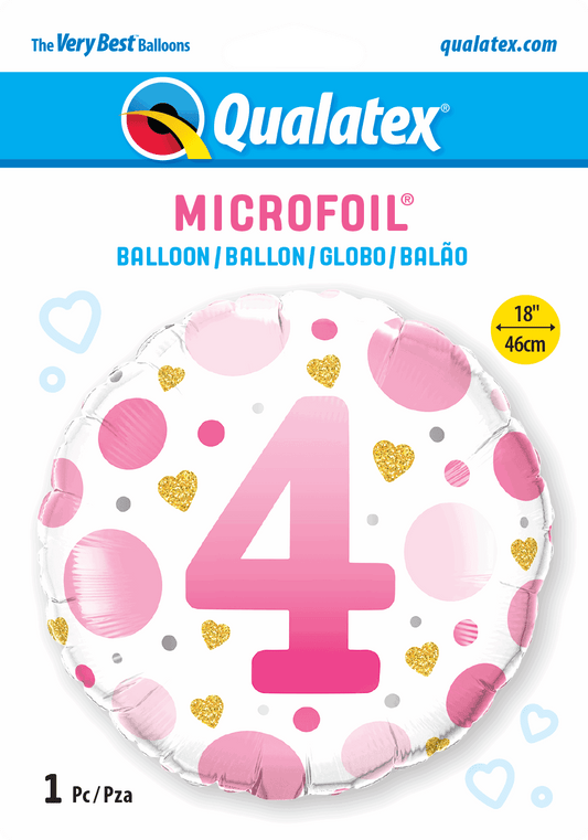 4th Birthday Pink Dots & Gold Hearts Foil Balloon - Eternity Party Express