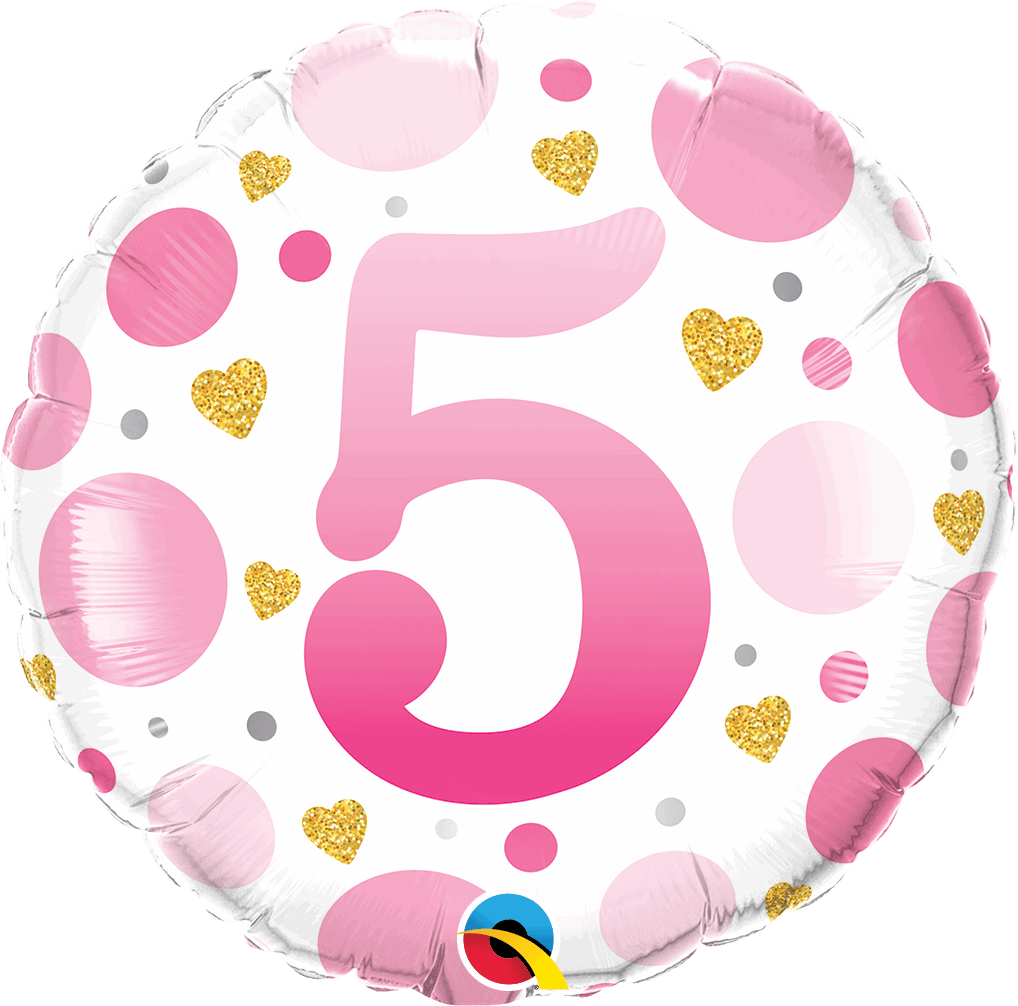 5th Birthday Pink Dots & Gold Hearts Foil Balloon - Eternity Party Express