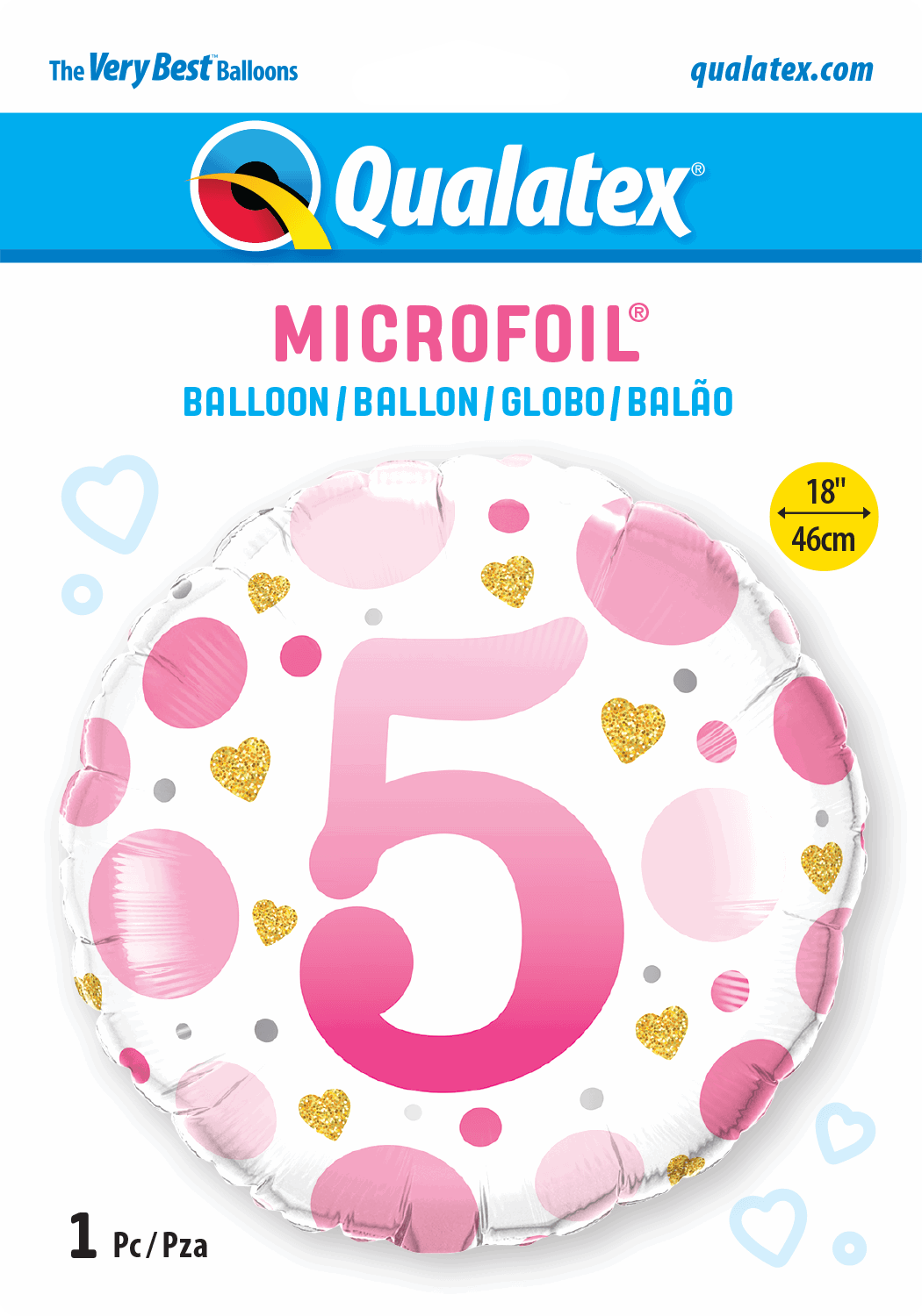 5th Birthday Pink Dots & Gold Hearts Foil Balloon - Eternity Party Express