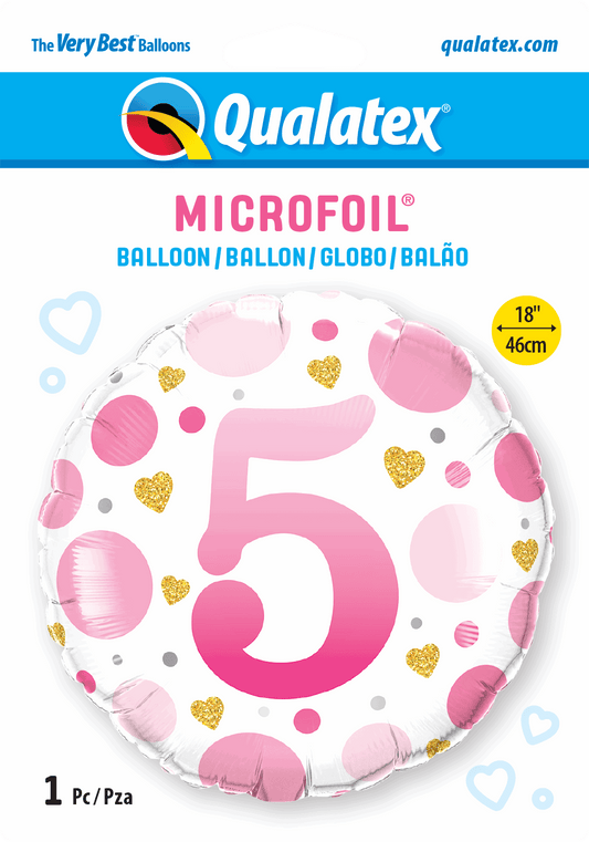 5th Birthday Pink Dots & Gold Hearts Foil Balloon - Eternity Party Express