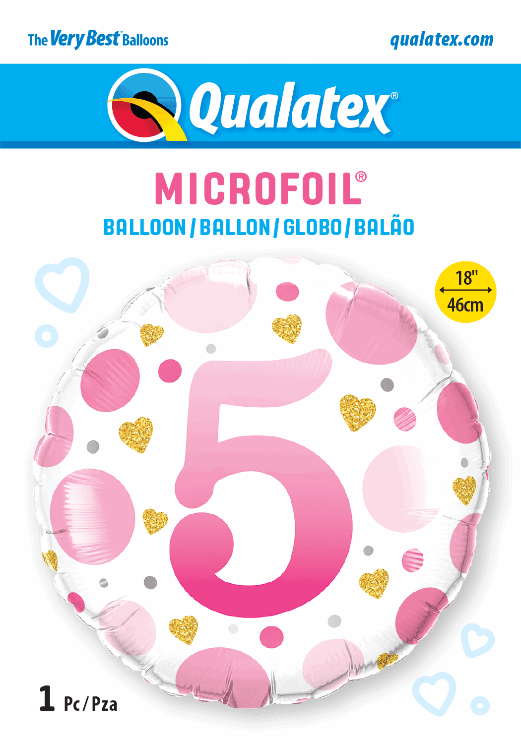 5th Birthday Pink Dots & Gold Hearts Foil Balloon - Eternity Party Express