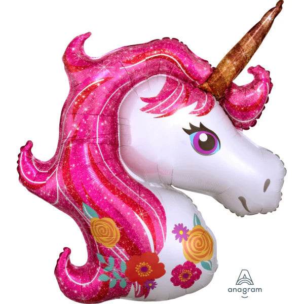 Unicorn Pink Glitter Head Shape Balloon - Eternity Party Express