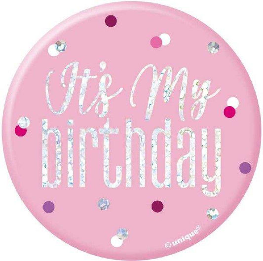It's My Birthday Pink Sparkling Badge - Eternity Party Express
