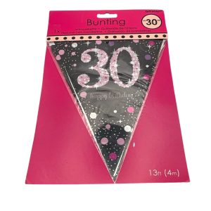 Pink Sparkling Celebration 30th Plastic Pennant Bunting