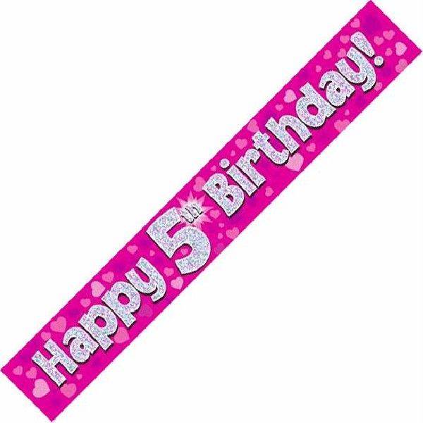 Pink Holographic 5th Birthday Banner - Eternity Party Express
