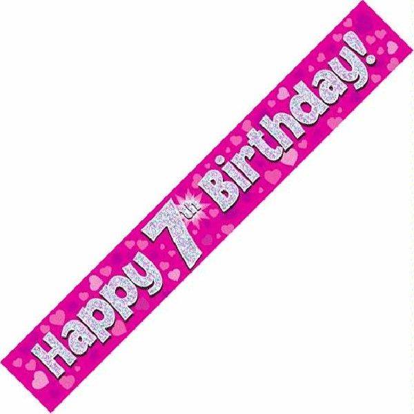 Pink Holographic 7th Birthday Banner - Eternity Party Express