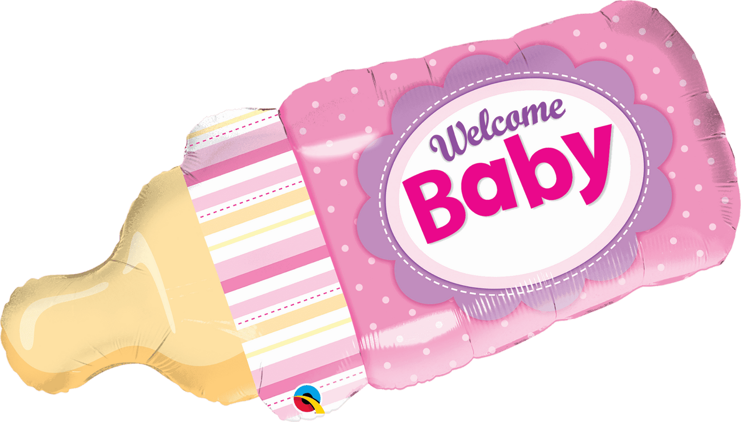 Baby Girl Pink 'Welcome Baby' Bottle Shape Foil Balloon - Eternity Party Express