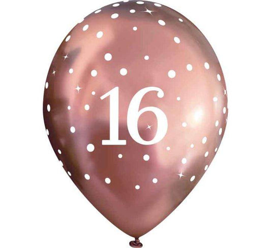 Latex Balloons Dots Metallic Rose Gold Age 16th - Eternity Party Express