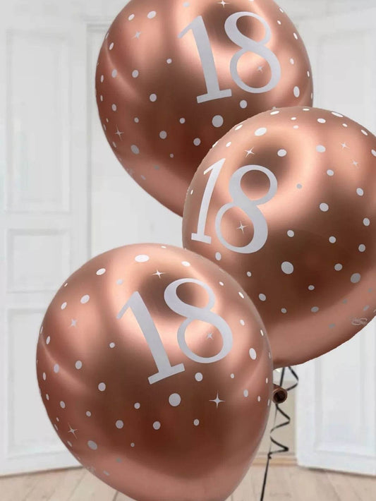 Latex Balloons Dots Metallic Rose Gold Age 18th - Eternity Party Express