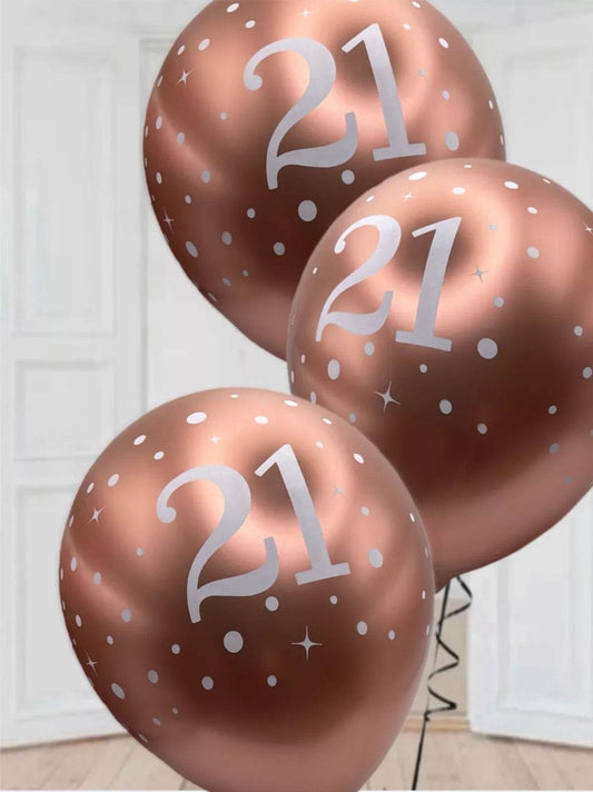 Latex Balloons Dots Metallic Rose Gold Age 21st - Eternity Party Express