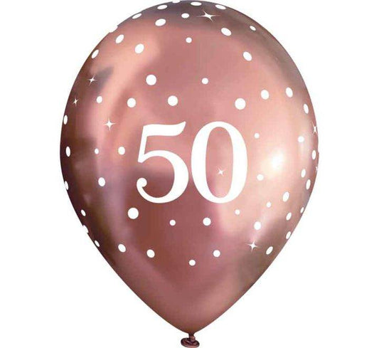 Latex Balloons Dots Metallic Rose Gold Age 50th - Eternity Party Express