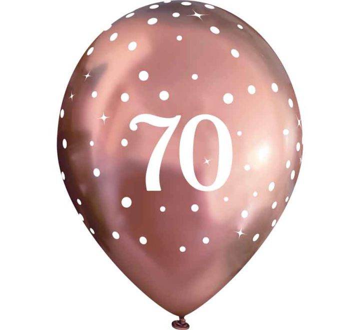 Latex Balloons Dots Metallic Rose Gold Age 70th - Eternity Party Express